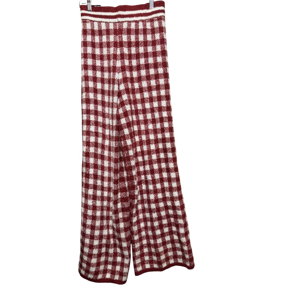 Happily Grey Knit Lounge Pants Womens M Red Gingham Excellent Wide Leg ST23056